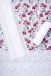 White Gajari Sequence, Threadwork & Floral Printed Cotton Unstitched Salwar Suit With Cotton Dupatta