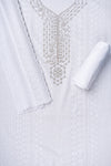 White Sequence, Zarkan & Threadwork Cotton Unstitched Salwar Suit With Cotton Dupatta