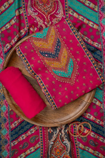 Rani Cutdana, Mirror Sheet, Threadwork, Digital & Floral Printed Muslin Unstitched Salwar Suit With Muslin Cotton Dupatta