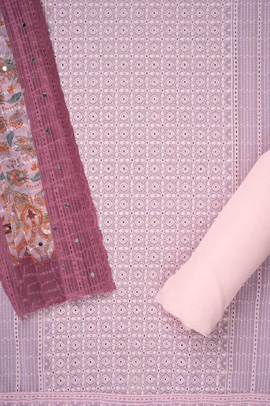 Pink Cutwork, Mirror & Threadwork Georgette Unstitched Salwar Suit With Georgette Dupatta
