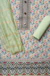 Pista Sequence, Threadwork & Floral Printed Cotton Unstitched Salwar Suit With Cotton Dupatta