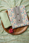 Pista Sequence, Threadwork & Floral Printed Cotton Unstitched Salwar Suit With Cotton Dupatta
