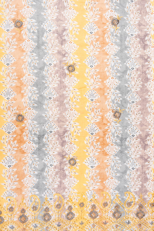 Mango Gold Threadwork & Floral Printed Cotton Unstitched Salwar Suit With Cotton Dupatta