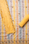 Mango Gold Threadwork & Floral Printed Cotton Unstitched Salwar Suit With Cotton Dupatta