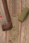 Mehndi Cutdana, Mirror Sheet, Threadwork & Digital Printed Muslin Unstitched Salwar Suit With Muslin Cotton Dupatta