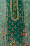 Pista Cutdana, Mirror Sheet, Threadwork & Floral Printed Organza Unstitched Salwar Suit With Chiffon Dupatta