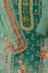 Pista Cutdana, Mirror Sheet, Threadwork & Floral Printed Organza Unstitched Salwar Suit With Chiffon Dupatta