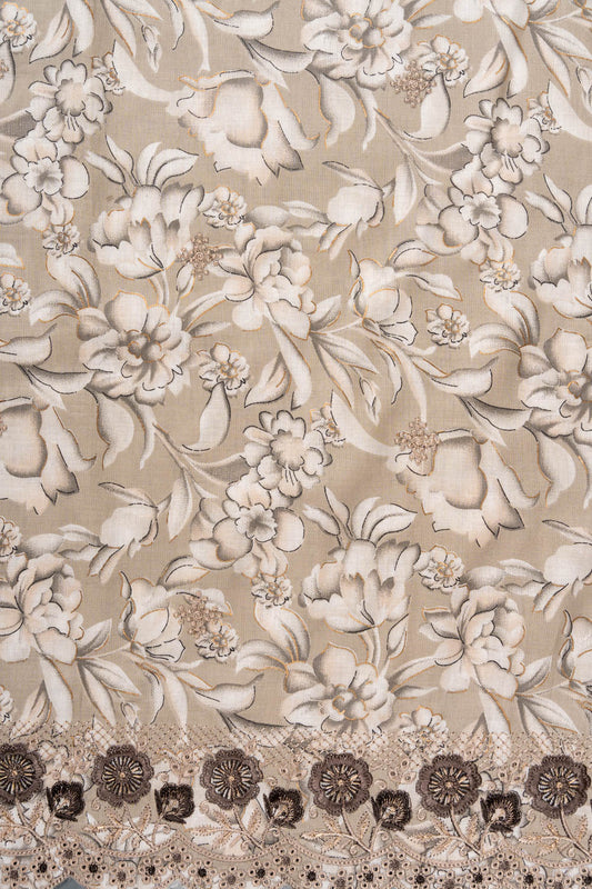 Tussar Sequence, Threadwork & Floral Printed Cotton Unstitched Salwar Suit With Cotton Dupatta