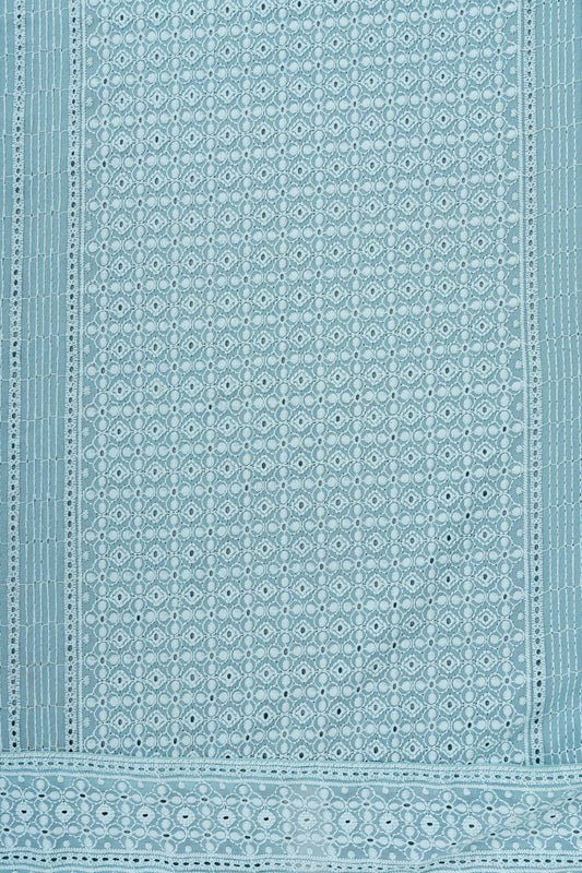 Tea-green Cutwork, Mirror & Threadwork Georgette Unstitched Salwar Suit With Georgette Dupatta