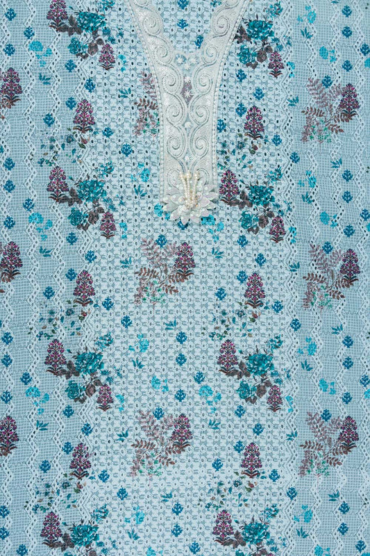 Tea-green Cutwork, Sequence, Threadwork & Digital Printed Georgette Unstitched Salwar Suit With Georgette Dupatta