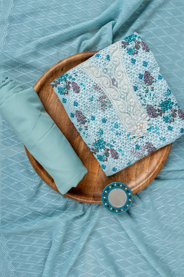 Tea-green Cutwork, Sequence, Threadwork & Digital Printed Georgette Unstitched Salwar Suit With Georgette Dupatta