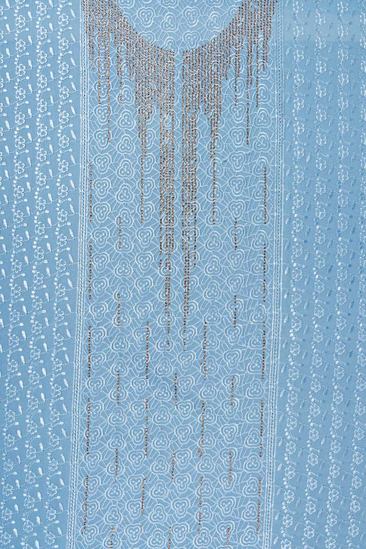 Grey Swarovski & Threadwork Georgette Unstitched Salwar Suit With Georgette Dupatta