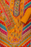 Mustard Cutdana, Mirror Sheet, Threadwork & Floral Printed Organza Unstitched Salwar Suit With Chiffon Dupatta