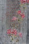 Grey Cutdana, Mirror Sheet, Threadwork & Floral Printed Organza Unstitched Salwar Suit With Chiffon Dupatta