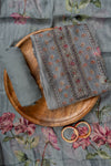 Grey Cutdana, Mirror Sheet, Threadwork & Floral Printed Organza Unstitched Salwar Suit With Chiffon Dupatta