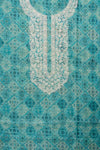 Tea-green Sequence, Threadwork & Digital Printed Cotton Unstitched Salwar Suit With Cotton Dupatta