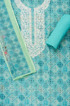 Tea-green Sequence, Threadwork & Digital Printed Cotton Unstitched Salwar Suit With Cotton Dupatta