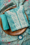 Tea-green Sequence, Threadwork & Digital Printed Cotton Unstitched Salwar Suit With Cotton Dupatta