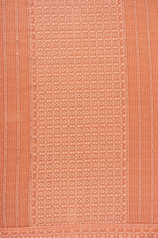 Peach Cutwork, Mirror & Threadwork Georgette Unstitched Salwar Suit With Georgette Dupatta