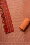 Peach Cutwork, Mirror & Threadwork Georgette Unstitched Salwar Suit With Georgette Dupatta