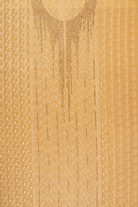 Mustard Bottle Swarovski & Threadwork Georgette Unstitched Salwar Suit With Georgette Dupatta