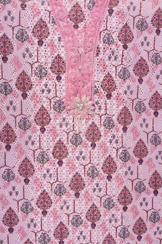 Pink Cutwork, Sequence, Threadwork & Digital Printed Georgette Unstitched Salwar Suit With Georgette Dupatta