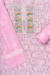 Pink Threadwork Georgette Unstitched Salwar Suit With Georgette Dupatta