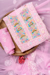 Pink Threadwork Georgette Unstitched Salwar Suit With Georgette Dupatta