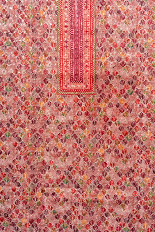 Peach Sequence, Threadwork & Digital Printed Cotton Unstitched Salwar Suit With Cotton dupatta