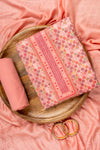 Peach Sequence, Threadwork & Digital Printed Cotton Unstitched Salwar Suit With Cotton dupatta