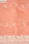 Peach Sequence, Threadwork & Bandhini Printed Chanderi Cotton Unstitched Salwar Suit With Organza Dupatta