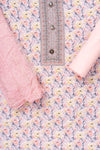 Pink Sequence, Threadwork & Floral Printed Cotton Unstitched Salwar Suit With Cotton Dupatta