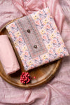 Pink Sequence, Threadwork & Floral Printed Cotton Unstitched Salwar Suit With Cotton Dupatta