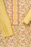 Lemon Gold Sequence, Threadwork & Digital Printed Cotton Unstitched Salwar Suit With Cotton dupatta