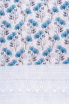 White Blue Sequence, Threadwork & Floral Printed Cotton Unstitched Salwar Suit With Cotton Dupatta
