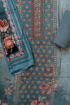 Grey Cutdana, Mirror Sheet, Threadwork & Digital Printed Muslin Unstitched Salwar Suit With Muslin Cotton Dupatta
