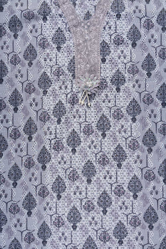 Grey Cutwork, Sequence, Threadwork & Digital Printed Georgette Unstitched Salwar Suit With Georgette Dupatta