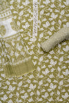 Pista Cutdana, Sequence, Threadwork & Floral Printed Cotton Unstitched Salwar Suit With Cotton Dupatta