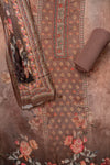 Brown Cutdana, Mirror Sheet, Threadwork & Digital Printed Muslin Unstitched Salwar Suit With Muslin Cotton Dupatta