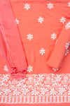 Coral Threadwork Cotton Unstitched Salwar Suit With Chiffon Dupatta