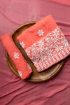 Coral Threadwork Cotton Unstitched Salwar Suit With Chiffon Dupatta