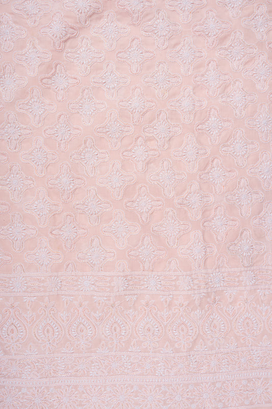 Peach Bead, Cutdana & Threadwork Cotton Unstitched Salwar Suit With Chiffon Dupatta