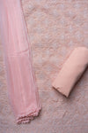 Peach Bead, Cutdana & Threadwork Cotton Unstitched Salwar Suit With Chiffon Dupatta