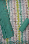 Pista Zari Threadwork & Floral Printed Cotton Unstitched Salwar Suit With Cotton Dupatta