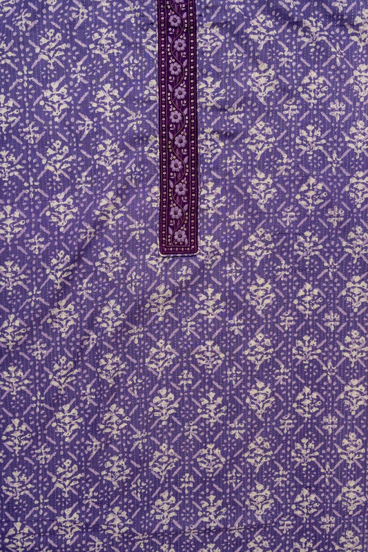 Mauve Threadwork & Digital Printed Cotton Unstitched Salwar Suit With Cotton Dupatta