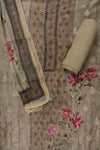 Pista Cutdana, Mirror Sheet, Threadwork & Floral Printed Organza Unstitched Salwar Suit With Chiffon Dupatta