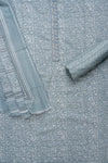 Grey Threadwork & Digital Printed Cotton Unstitched Salwar Suit With Cotton Dupatta