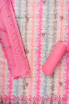 Pink Zari Threadwork & Floral Printed Cotton Unstitched Salwar Suit With Cotton Dupatta