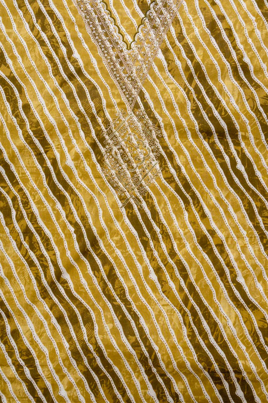 Mustard Sequence, Zari Threadwork & Lehriya Printed Cotton Unstitched Salwar Suit With Cotton Dupatta