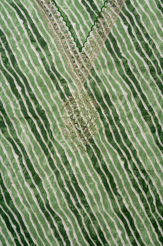 Pista Sequence, Zari Threadwork & Lehriya Printed Cotton Unstitched Salwar Suit With Cotton Dupatta